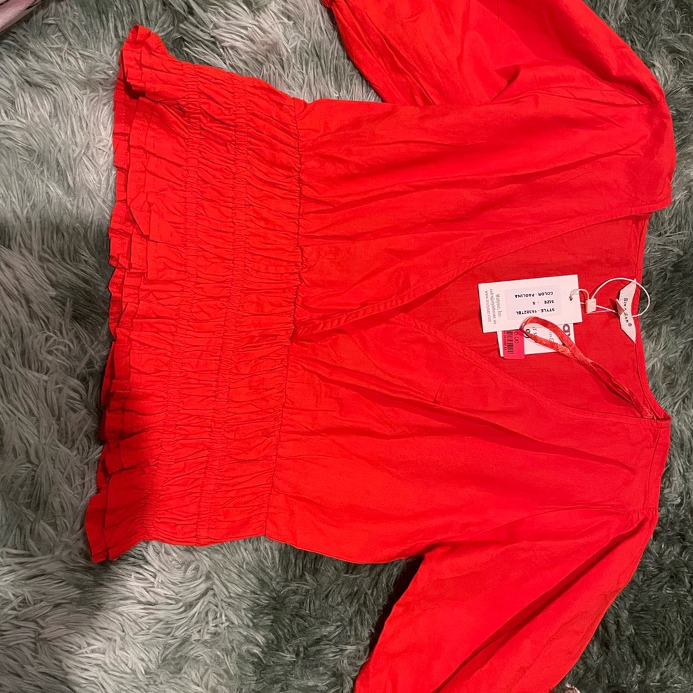 Chic Red V-Neck Blouse